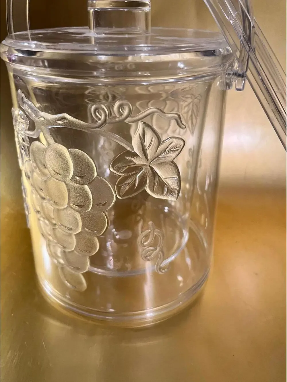 Clear Acrylic Ice Bucket with Grapes Design and Tongs